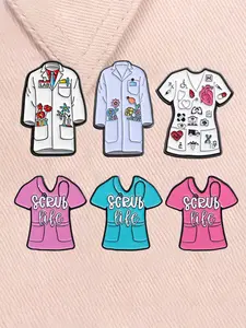 6pcs/set Cartoon Doctor Nurse Coat Enamel Pins Medical Floral Coat Alloy Brooches Lapel Backpack Badge Fashion Jewelry Accessories Gifts for Friends
