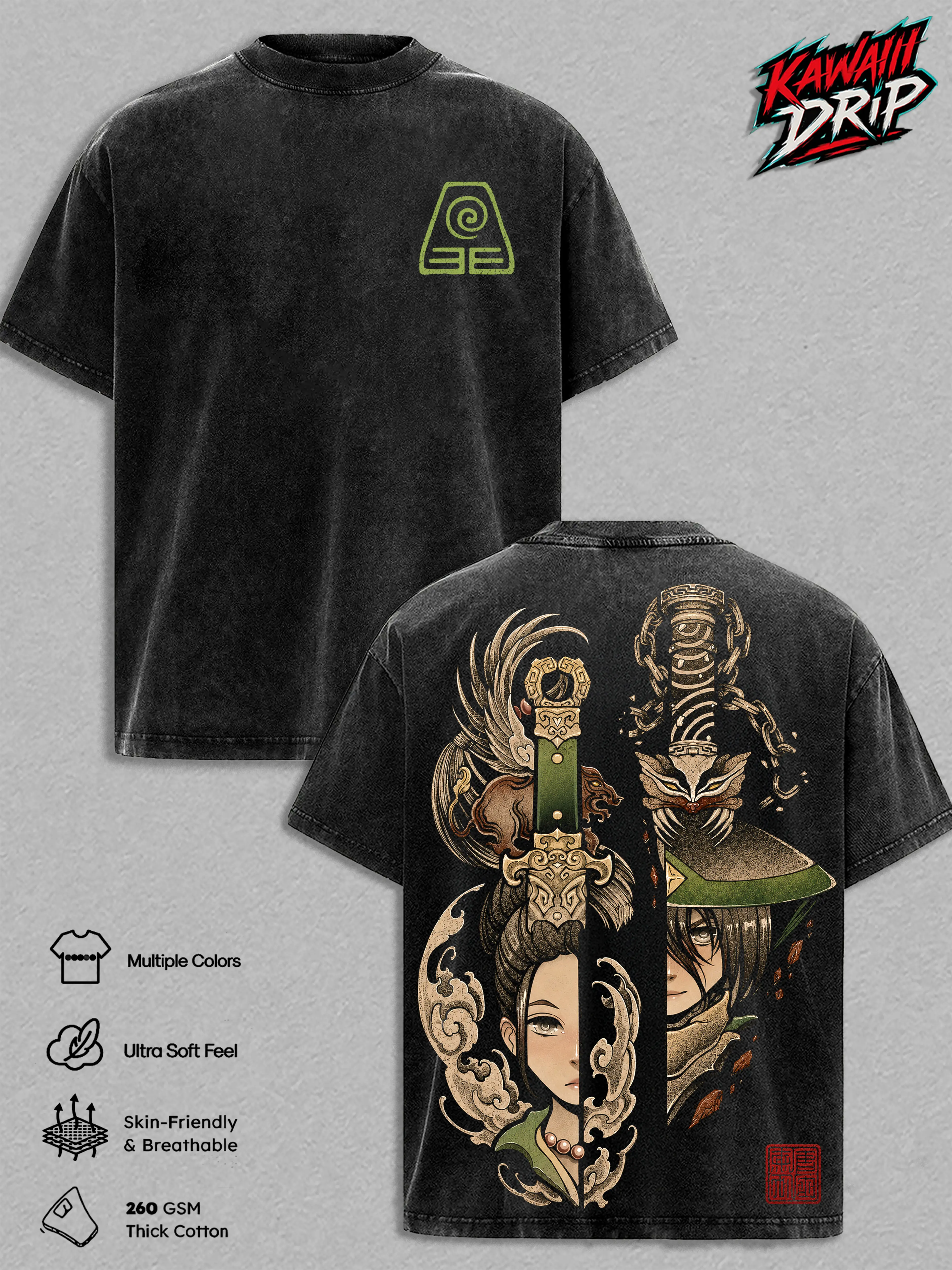 Toph Beifong Avatar: The Last Airbender Vintage Washed Graphic T Shirt, Team Avatar Anime Cartoon Tee, ATLA Oversized Heavyweight Cotton Shirt, Japanese Streetwear Unisex, Retro Graphic Tee, Gift for Avatar Fans