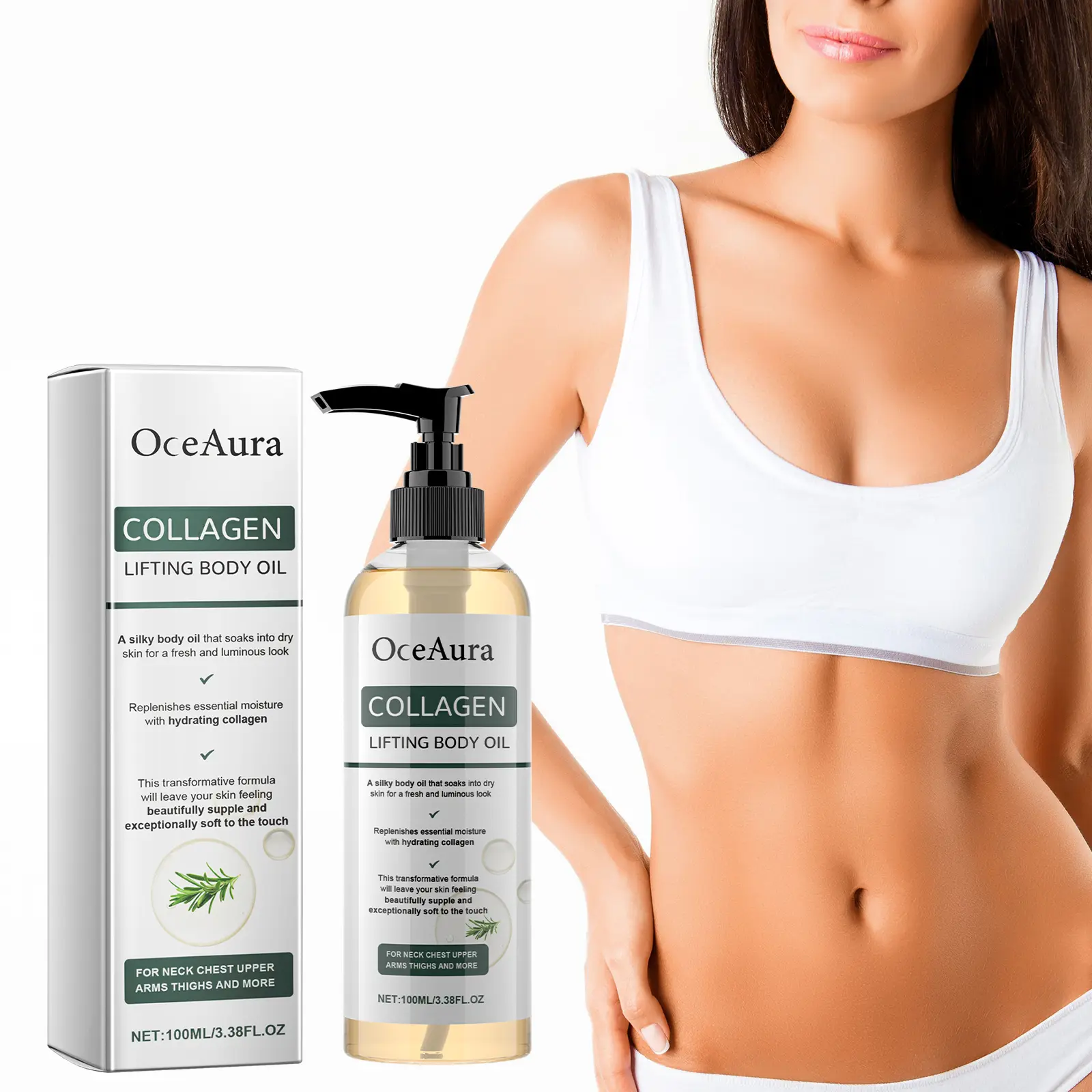 Collagen Body Oil, Hydrating Moisturizing Firming Oil, Lightweight Non-Greasy After-Shower Body Oil for Neck, Chest, Arms and Thighs, Unisex
