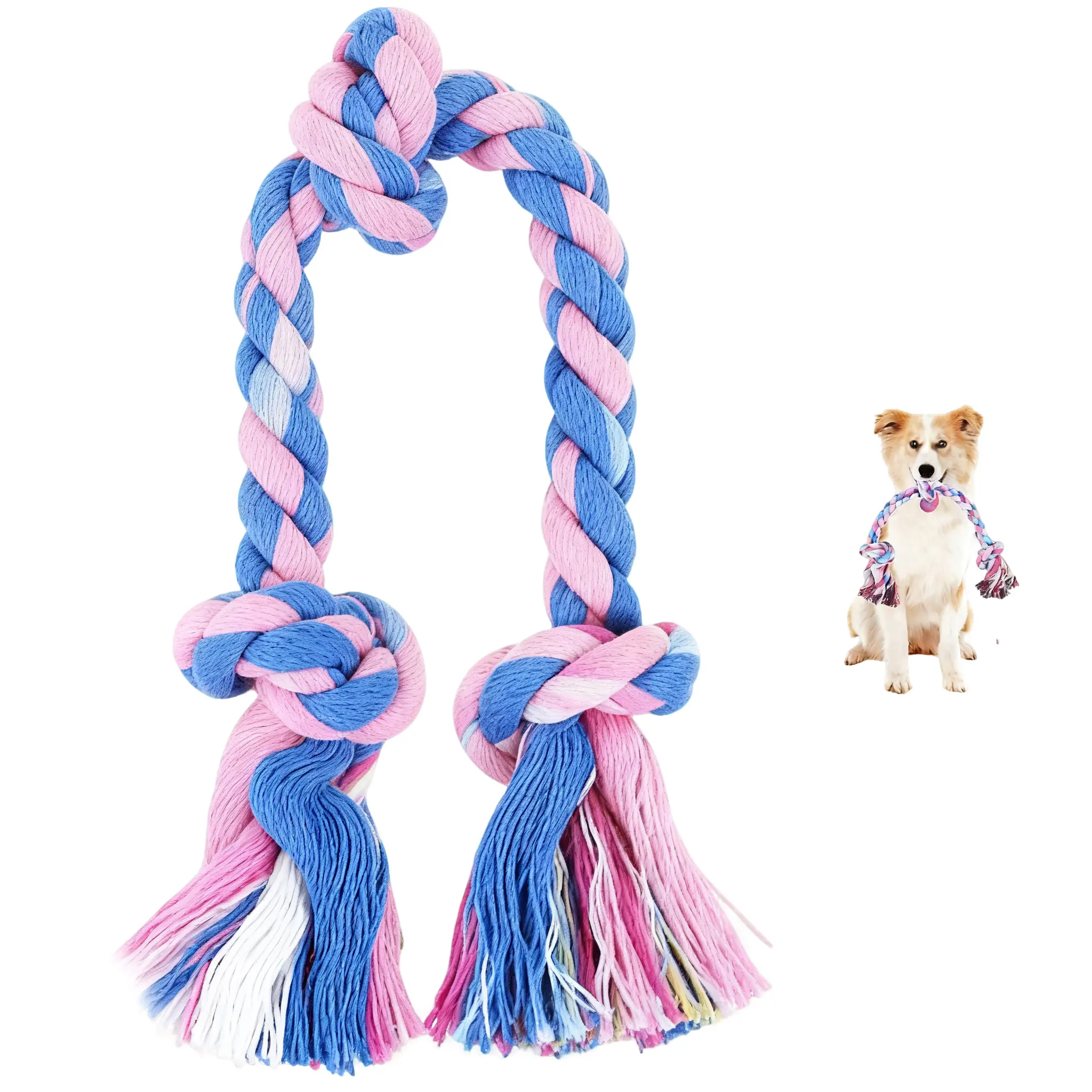 Natural Cotton Fabric Durable Puppy Rope Toy - 12" Long Braided Multicolor, 3 Strong Knots, Dental-Friendly Safe Chew Toy for Small-Medium Dogs, Reduces Destructive Chewing, Indoor & Outdoor Play, Keeps Them Busy