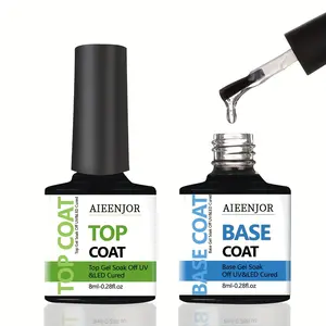 No Wipe Gel Top Coat and Base Coat Set, 2 Counts/set Gel Topcoat Long Lasting Top Gel and Base Gel, Glossy Shine Finish, Soak Off Led Nail Lamp Gel Base Top Coat Finish Nail Art Design Nail Care Manicure for Women Gift, Nail Kit, Gel Polish Set