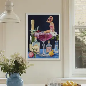 Pomegranate Cocktail Retro Bar Poster - Vintage French 75 Martini Wall Art for Home Kitchen Decor POSTER (UNFRAMED)
