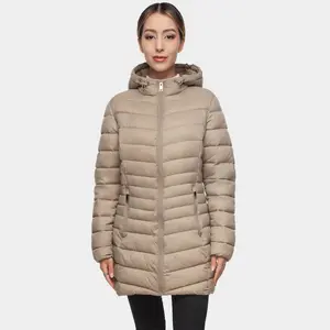 Rokka&Rolla Women's Light Long Coat Packable Puffer Jacket-Diverse Beige, size Large
