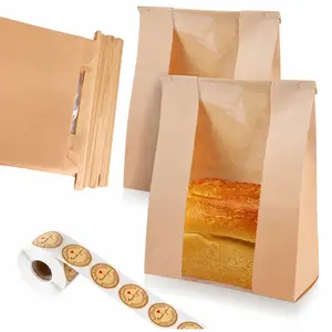 Independence Day Sourdough Bread Bags, 100pcs 14"x8.3"x3.5", Large Transparent Bags with Tin Strip, 500pcs Seal Stickers, Bakeware