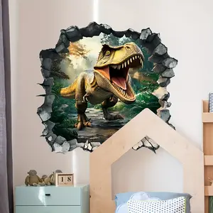 A set of two (30*60cm*2pcs) creative simulated 3D hole-breaking dinosaur wall stickers, Decorative wall sticker, interesting wall decals for living room and bedroom decoration background (B13528-KN)