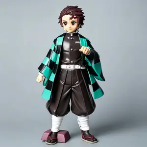 Demon Slayer Tanjiro Kamado Handmade Figure, Classic Standing Pose, Plaid Kimono, Detailed Demon Slayer Uniform, Limited Edition Collectible