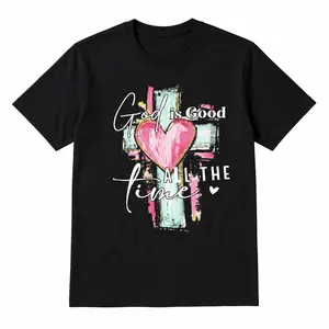 God is Good All the Time Christian T-Shirt | Pastel Cross Heart Faith Tee | Inspirational Jesus Religious Church Outfit Gift for Women & Men