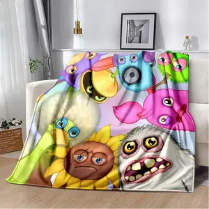 My Singing Monsters Game Blanket Ultra Soft Plush Flannel Cozy Warm Bedroom Living Room Couch Sofa Picnic Throw Decor Decorative Throw Perfect Birthday Gift Christmas Gift for Gamers Kids Adults Viral Trending Cute Monster Musical Aesthetic Style