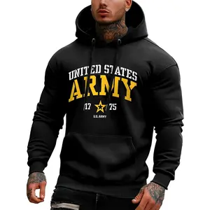Men's Casual Hoodie with US Army Print - Soft Polyester, Long Sleeve, Kangaroo Pocket | Perfect for Fall & Winter