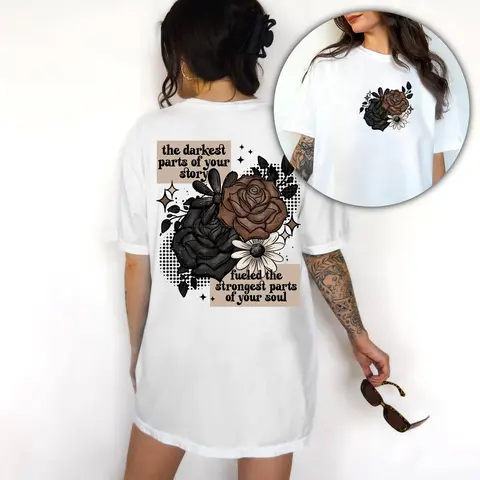 Unisex Loose-Fitting Crew Neck Short-Sleeve Graphic Print T-Shirt with 'Darkest Parts' Quote, 3XL Option, All Seasons Casual Sports Top, Regular Length, All-Body-Types Cut, Consult Fit Chart, Customer Satisfaction Guaranteed