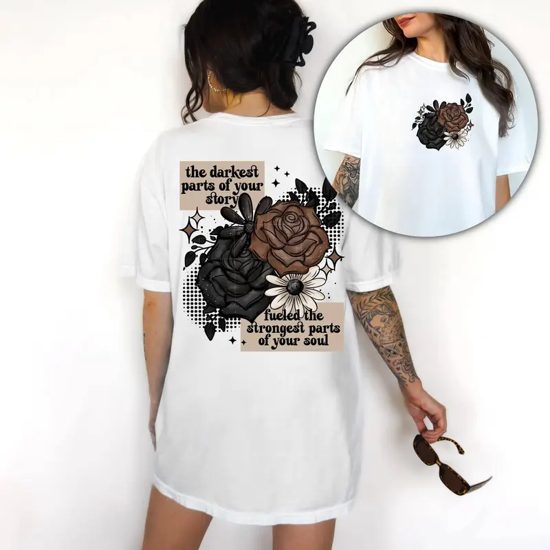 Unisex Loose-Fitting Crew Neck Short-Sleeve Graphic Print T-Shirt with 'Darkest Parts' Quote, 3XL Option, All Seasons Casual Sports Top, Regular Length, All-Body-Types Cut, Consult Fit Chart, Customer Satisfaction Guaranteed