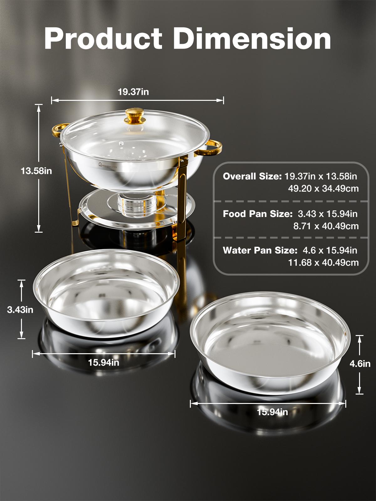 WARMOUNTS 8QT Gold Chafing Dishes for Buffet with Glass Lid , Round Chafers and Buffet Warmers Set with Mirror-Polished Stainless Steel, Rolled Rim, Stackable, Lid Holder for Parties, Weddings, Easter, Gatherings (2/4 Packļ¼ WARMOUNTS 8QT Gold Chafing Dishes for Buffet with Glass Lid , Round Chafers and Buffet Warmers Set with Mirror-Polished Stainless Steel, Rolled Rim, Stackable, Lid Holder for Parties, Weddings, Easter, Gatherings (2/4 Packļ¼