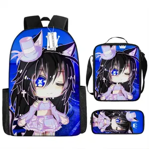 Anime Gacha Life Cat Ear Print Three-Piece Backpack Set, Includes Lunch Bag and Pencil Case - Cute Anime Children's School Bag