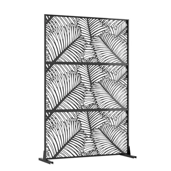 GARVEE 72" x 47" Metal Privacy Screen for Outdoor, Freestanding Garden Divider Panel with Laser Cut Tropical Leaf Design, Weatherproof Fence for Patio, Deck, Backyard - Foliage Pattern