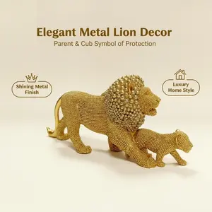 Affordable Luxury Lion Family Ornament – Rhinestone Lion Mother-and-Cub Sculpture, Shining metal finish, Home Decor for the Living Room, Perfect for Display on a Desk, or in the Entryway, the Ideal Gift for Mother's Day