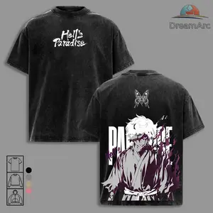 Gabimaru Hell's Paradise Anime Vintage Washed Tee, Sweatshirt, Hoodie The Hollow Fire Graphic Oversize Heavyweight Cotton T-shirt Unisex Shinsenkyo Streetwear