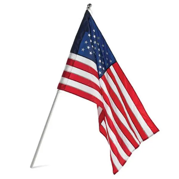 212 MAIN Rectangular US Banner, 2.5 x 4 ft. Nylon with Embroidered Stars & Sewn Stripes, Complete Flag Kit with 5 ft. Aluminum Pole & Flagpole Hardware for Boating and Outdoor Decor, Nylon Banner