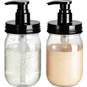 Plastic Mason Jar Soap Dispenser with Pump Lid,16OZ Refillable BPA-Free Hand Soap Dispenser Set with Cute Lables - Farmhouse Decor for Kitchen/Bathroom,Liquid Soap,Dish Soap, Lotion (2 Pack)