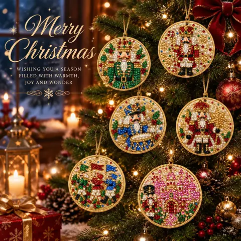 6Pcs/12Pcs Christmas DIY Diamond Art Kits, Xmas Tree Hanging Pendant Sets, Handmade Craft Decoration Gift for Holiday Home Parties
