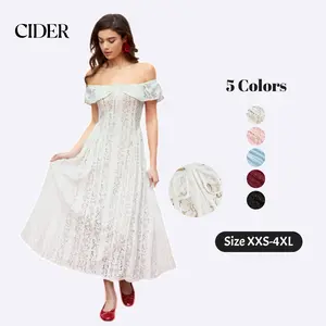 Cider Maxi Dress – Off-Shoulder Knotted Floral Lace Cotton Blend Elegant Romantic Women's Wedding Guest Date Night Gown, Summer Flared Regular Fit Long Dress SummerWins Dealsforyou