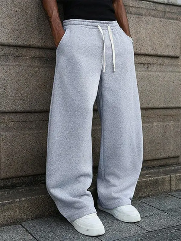 Men's Gray Essential Soft Comfy Athleisure Menswear Sweatpants - Casual Sportswear Pants, Plain Loose Relaxed Cut, Versatile for Streetwear & Loungewear