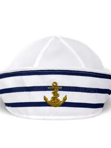 Blue Striped Sailor Hat, Adjustable Captain Cap for Holiday Parties, Fun Navy Costume Accessory, Role Play Clothing Item