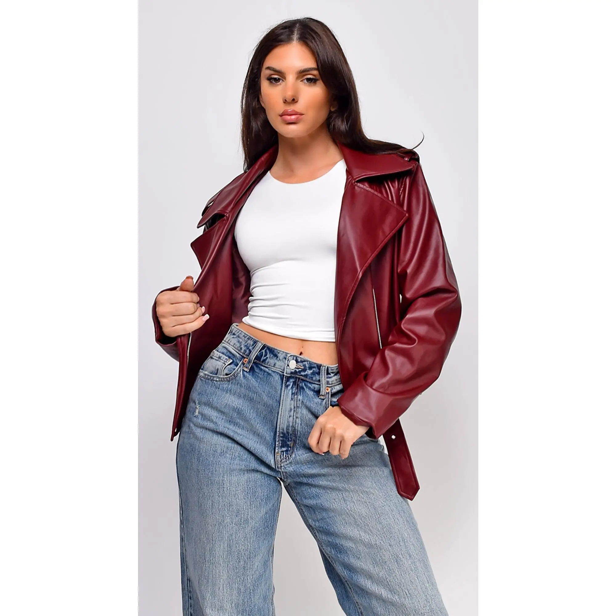 Piper Faux Leather Jacket - Burgundy