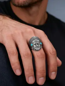 1pc Retro Style Stainless Steel Turquoise Inlaid Chief Shaped Men's Ring, Suitable for Pairing with Retro Clothing and As A Holiday Gift