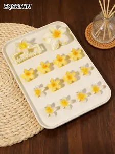 Floral Hair Clips Multi-Size Set, 14Pcs Plumeria Flower Claw Clips for Thick Thin Hair, Summer Beach Hair Accessories with Large Rectangle Clips and Mini Flower Pins, Perfect Gift for Women, Non-Slip Soft Surface.
