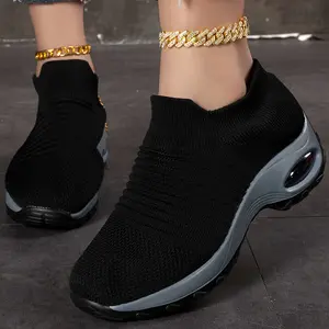 Women's Trendy Sock-Fit Knit Slip-On Sneakers Air Cushion Sole Comfy Lightweight Daily Casual Footwear Indoor Outdoor Shoes