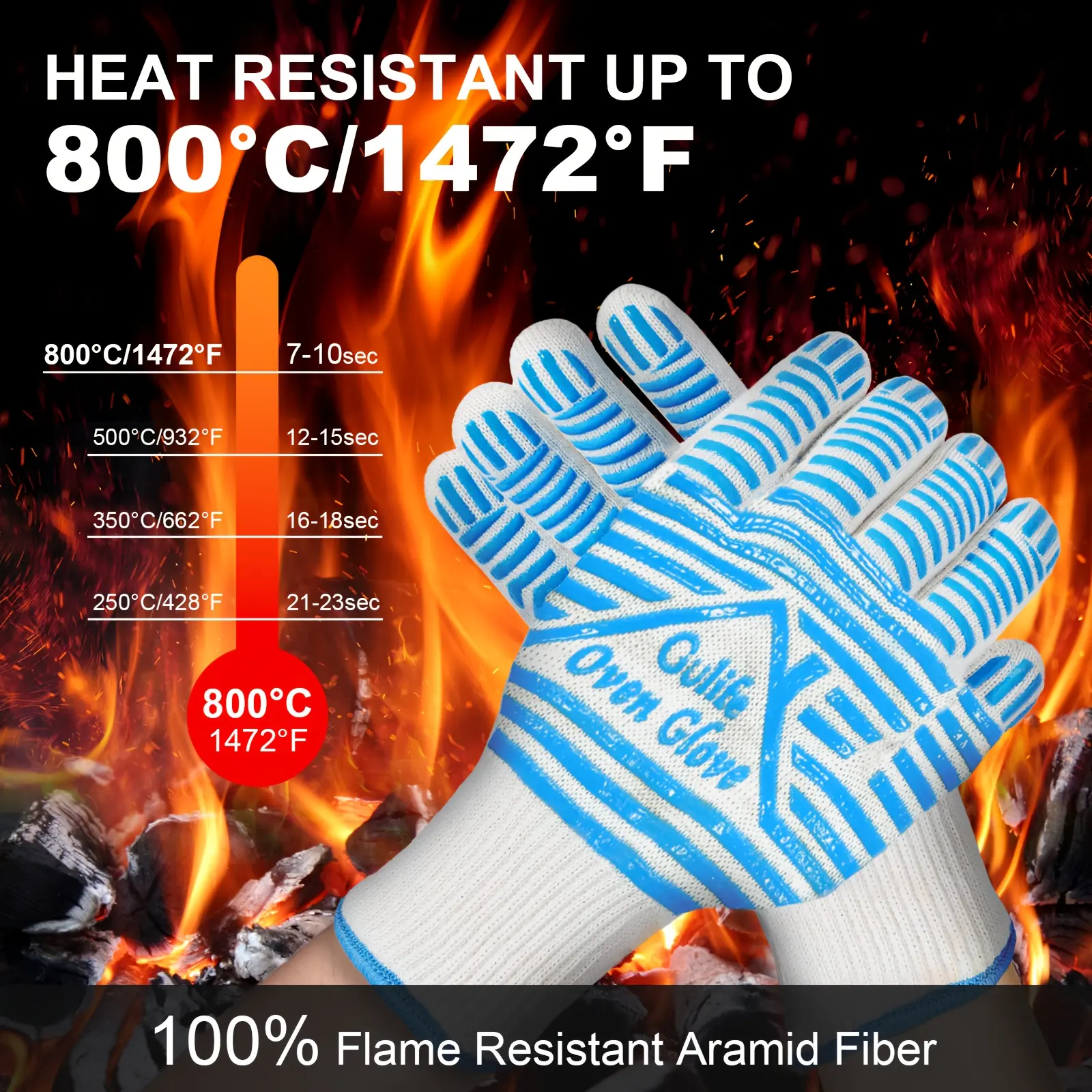 2pcs/Set Oven Mitts, Non-slip Silicone with Fingers, Grill, Oven Heat Resistant Insulated Mitts, Grilling Mitts for Cooking/Kitchen/Baking, Heat Resistant to 932°F Bakeware Fabric