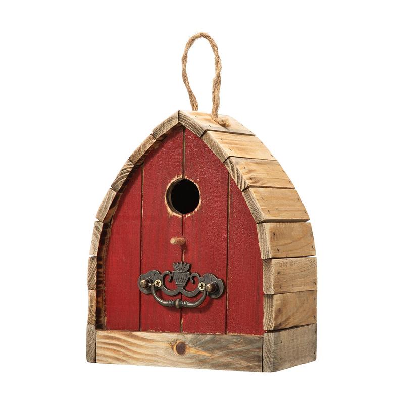Glitzhome 8.5"H Little Red Barn With Perch Detail Birdhouse