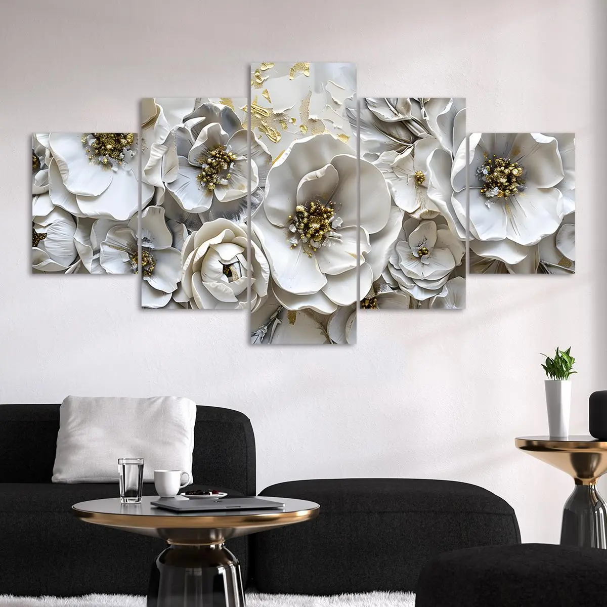 Flower Pattern Canvas Unframed Painting, Modern Floral Paintings, Floral Prints, Decorative Wall Art, 5 Counts/set Modern Art Wall Decor, Wall Art Decor for Home Living Room Bedroom Office, Wooden Wall Art