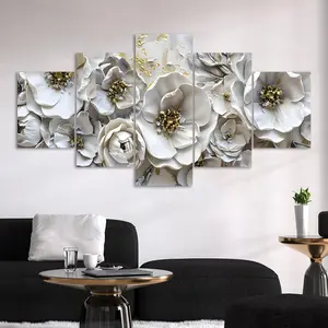 Flower Pattern Canvas Unframed Painting, 5 Counts/set Modern Art Wall Decor, Wall Art Decor for Home Living Room Bedroom Office, Ornaments, Wooden Wall Art, Modern Home Decoration