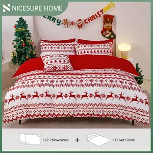 Nicesure 2/3pcs Christmas Reindeer Printed Fitted Sheet Set OEKO-TEX Certified Machine Washable Mattress Protector Cover for Twin Full King Queen Sizes Deep Pocket 9-12 Inch Festive Comfort