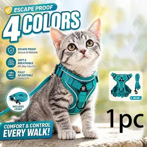 Cat Harness Leash Set, Breathable Mesh Reflective Anti-Slip Adjustable Universal Harness, Suitable for Small Medium Cats, Daily Walks Outdoor Night Safety