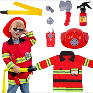X-CPA13   Fireman Costume for Kids 3 4 5 Years Old, Firefighter Tools with Fire Extinguisher, Pretend Play Toy Gift for Toddler Boys & Girls