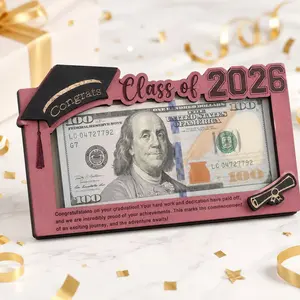 Wooden Graduation Photo Frame, Cap Certificate Shape Cash Gift Display Stand, Creative Graduation Gift with Stand, 2026 Graduation Season