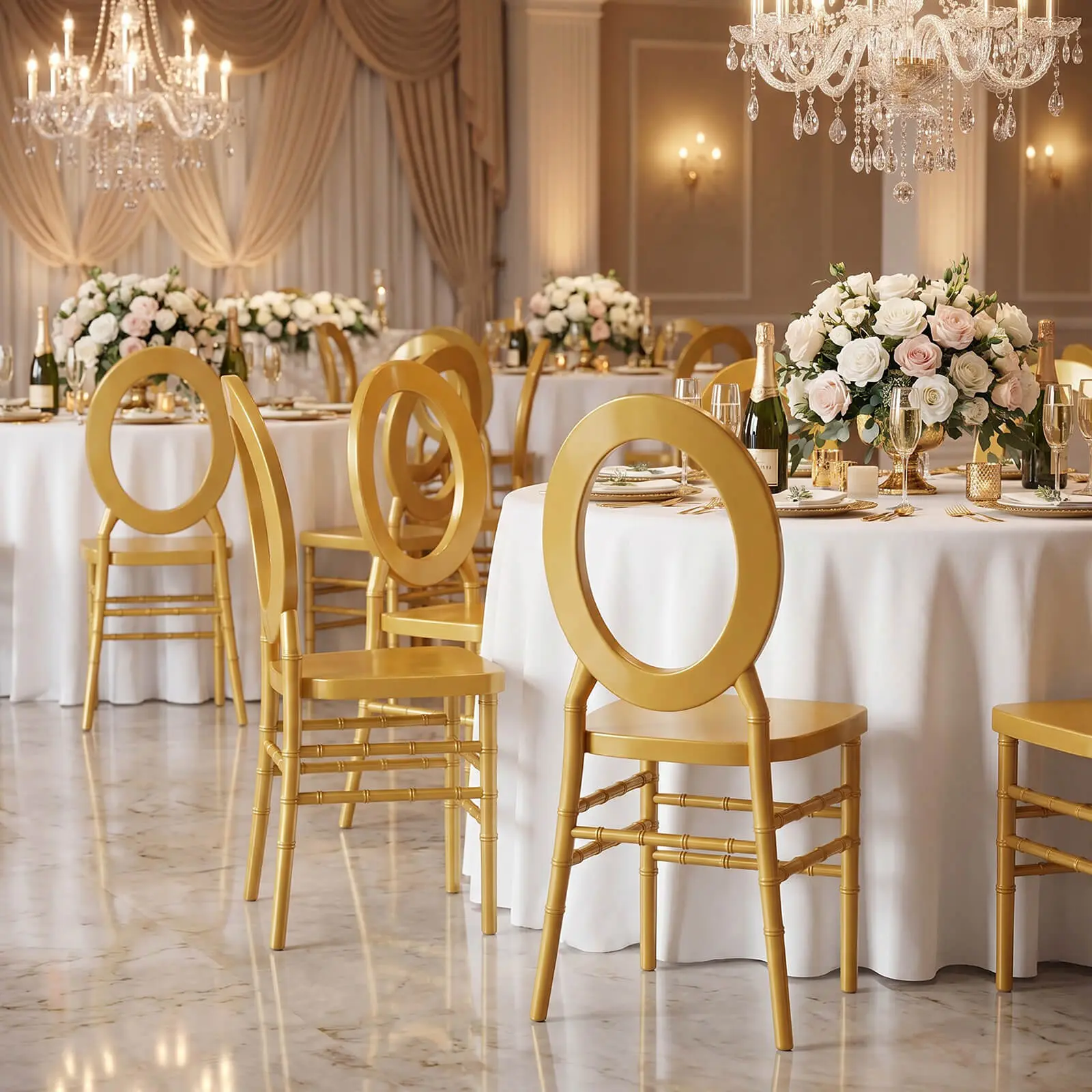 3-Pack Gold Resin Armless Oval Open Back Chiavari Chairs - Stackable Single Seat Indoor Event Furniture Chairs