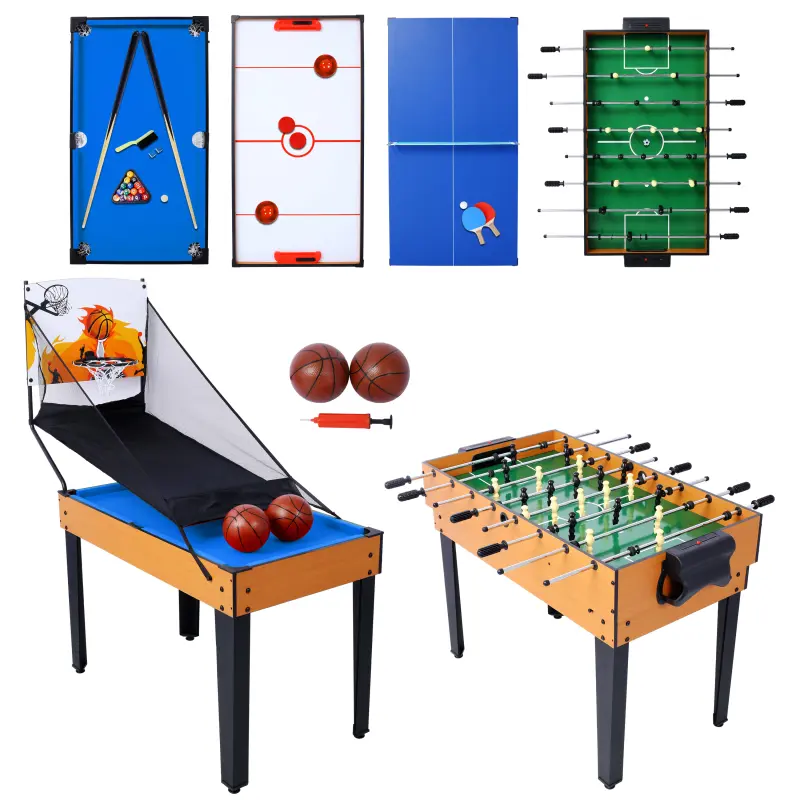 5-in-1 Multi-Game Table - Billiards, Push Hockey, Foosball, Ping Pong, and Basketball  brown /blue Combo Game Table Set with Multi Games