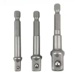 3pcs Chrome Vanadium Steel Socket Adapter Set, Hex Shank (1/4", 3/8", 1/2"), Durable Extension Drill Bit Set for Electric, Pneumatic, Manual Screwdrivers, Construction Tools