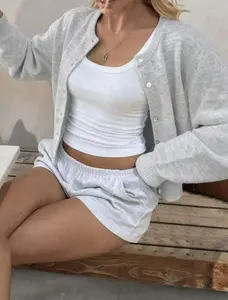 FOR BEAUTY Women's Knitted Cardigan, Round Neck Button Short Sweater Jacket, Casual Long Sleeve Knit Top, Suitable For Daily, Vacation And Weekend Wear