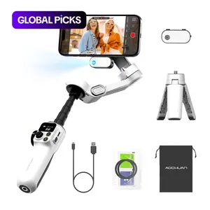AOCHUAN 3-Axis Phone Gimbal for iPhone, Gimbal Stabilizer with AI Auto 360°Pan Tracking, Extension Rod, Fill Light, Quick Launch, Magnetic Phone Stabilizer for Video Recording-Smart P2 Tech Gimbal #GLOBAL PICKS