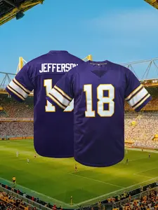 Men's Minnesota Football Jersey #9 Purple  Embroidered Sports T-Shirt, Fitness Training Casual Short-Sleeved Shirt V Neck Loose-Fit Breathable Short Sleeve Top, Casual Letter Stitched, Unisex Outdoor Sports & Training Wear, Football Shirts