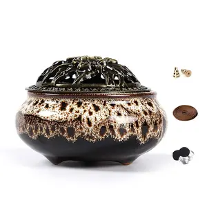 Ceramic Incense Burner with Incense Stick Holder + Insulation use for Stick or Coil Incense, Sage Cones and Frankincense (Fambe Gray) Fragrance Scent