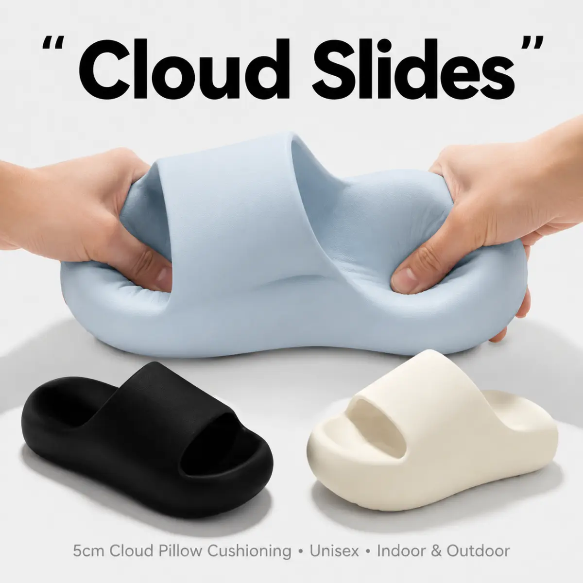 Cloud Slides for Women and Men, Ultra Thick Pillow Slides with 5cm Cushion EVA Sole, Soft Lightweight Shock Absorbing Non Slip Sandals, Comfortable Platform Slippers for Home Bathroom Beach Outdoor Walking Summer Shoes