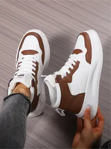 Women's Multi-Color High-Top Platform Sneakers, Casual Lace-Up White Shoes