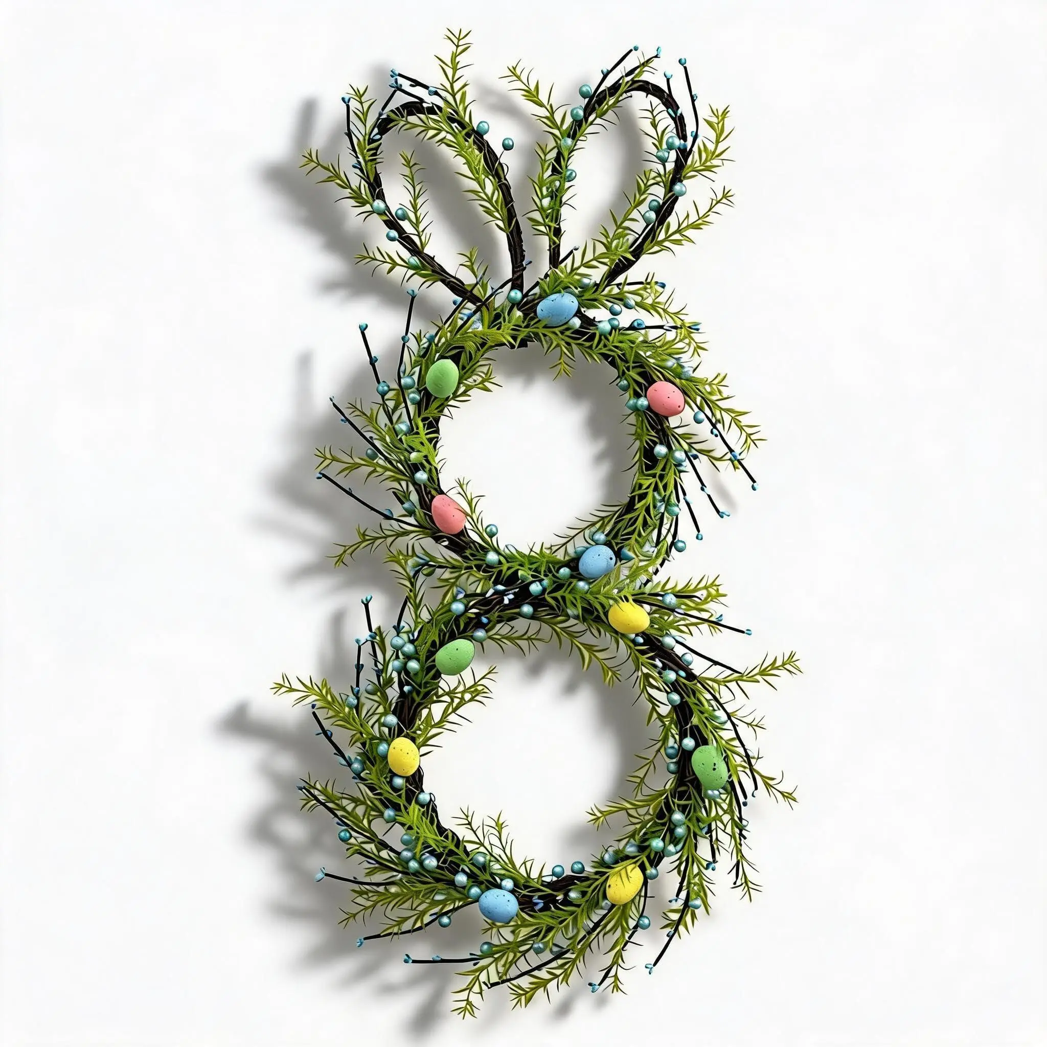 GARVEE Collapsible Easter Rabbit Wreath for Front Door - 30 Inch Rabbit Decor with Colorful Eggs, Sections & Greenery - Pastel Farmhouse Hanging Decoration for Indoor Outdoor Wall or Door - Fresh Green, 30 Inch