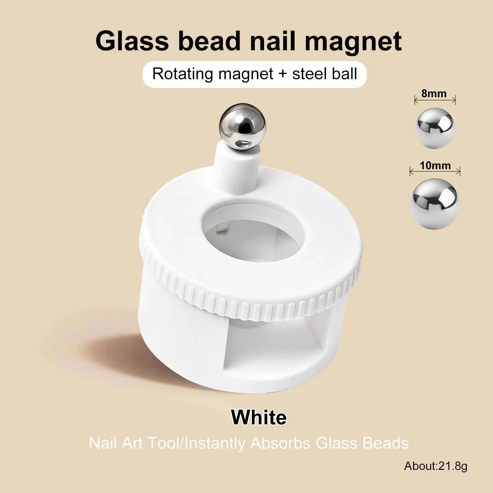 Rotating Cat Eye Magnet Tool - Beginner Friendly, 360° Rotation & Uniform Magnetic Force for DIY Glossy Cat Eye Nails, Nail Care, Portable, Compact Manicure Nail Art Accessory, Nail Art Tools (White ball magnet*2)