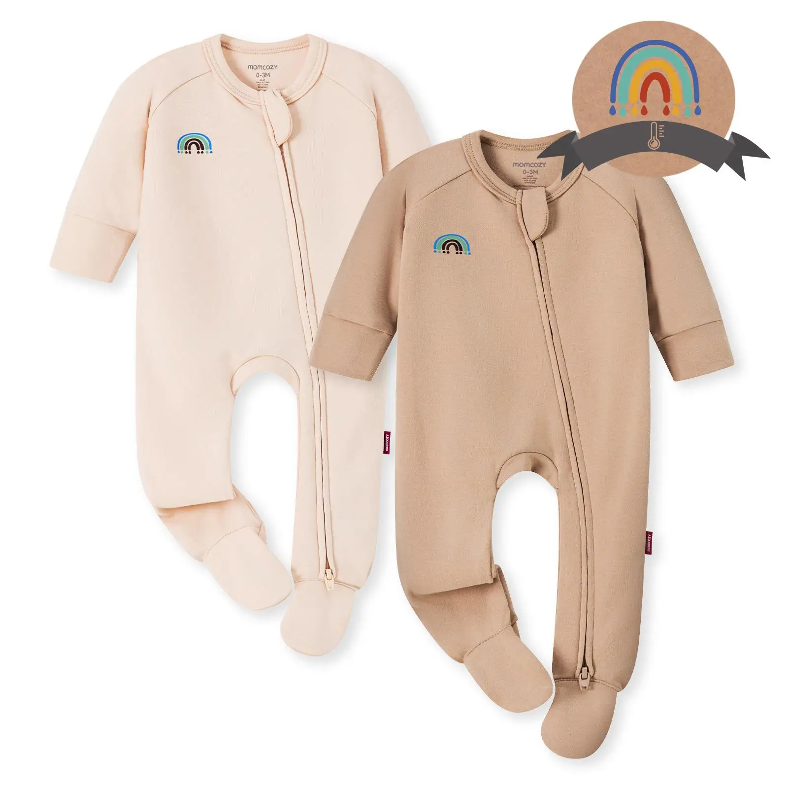 Momcozy Boy Girl Baby Pajamas Onesie, 0-24 M Temp-Sensing 2-Way Zipper Cotton & Viscose Derived from Bamboo Newborn Sleepers